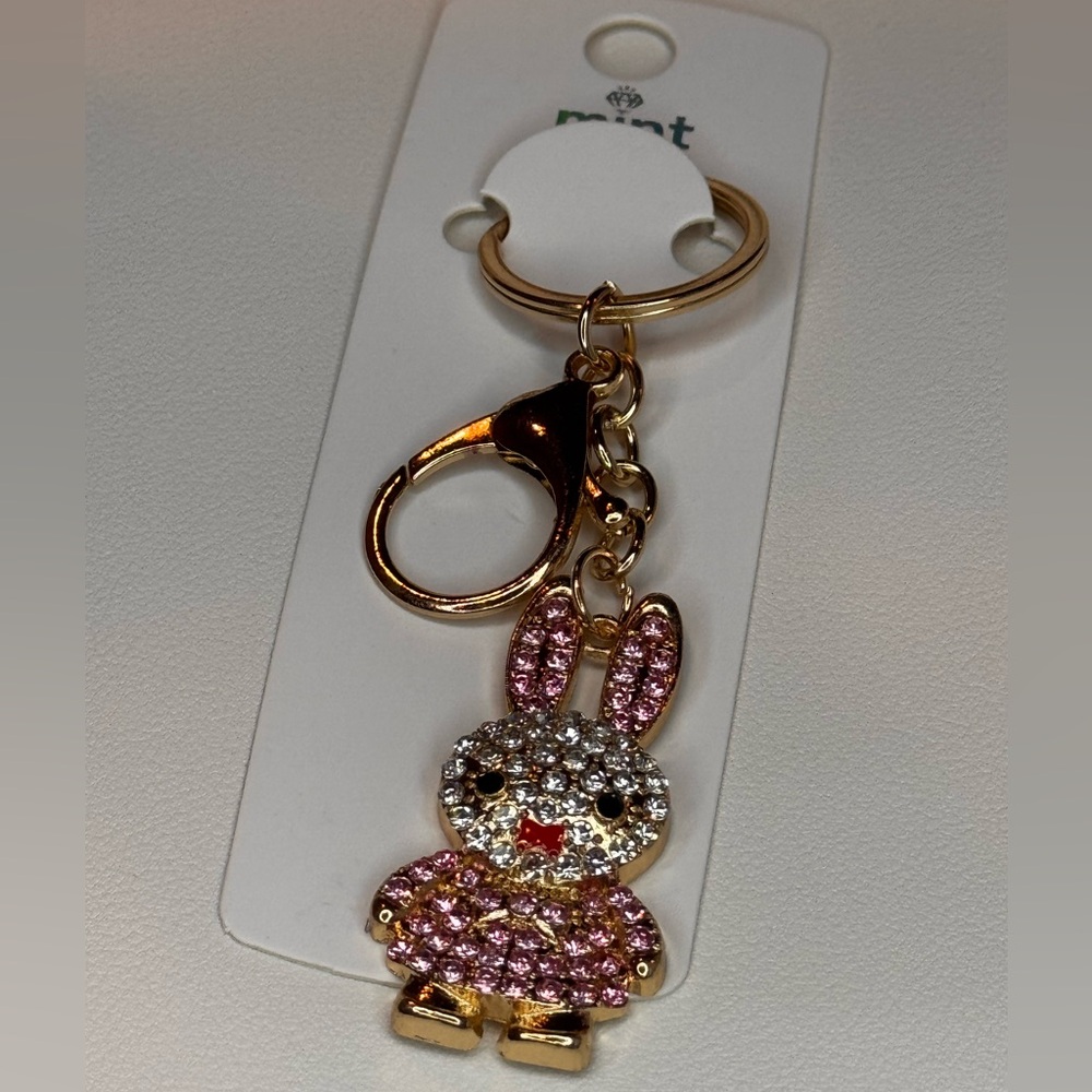 BAG CHARM Mint Sparkling Rabbit Pink and Gold Keychain